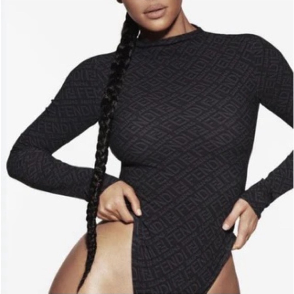 FENDI x SKIMS Black Long Sleeve Bodysuit Size L